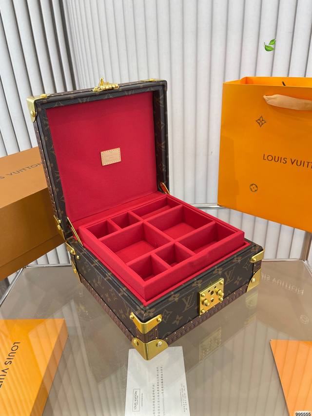#5色 飞机盒 Lv邂逅风格现代的旅行珠宝盒 老花收纳箱化妆包盒子珠宝盒 J-108尺寸 22 22 11