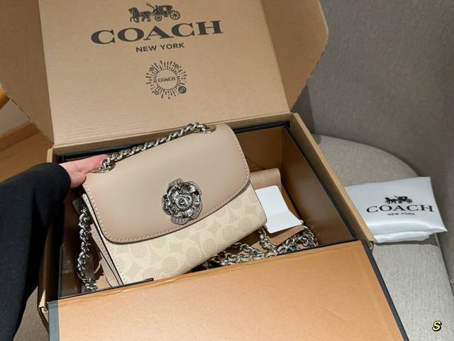 高版本 Coach 蔻驰parker系列山茶花奶茶链条包 尺寸18.5 12 8 礼盒包装飞机箱