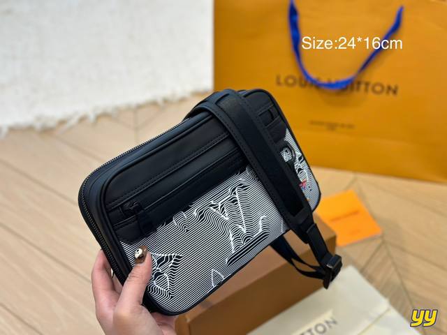 折叠盒 Louis Vuitton路易威登合金logo邮差包单肩斜挎包 尺寸24*16Cm