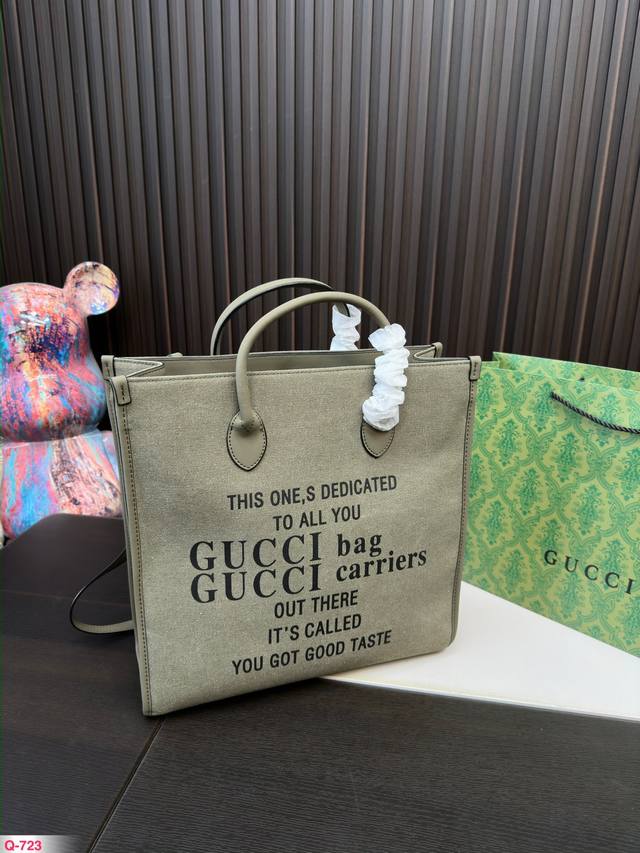酷奇gucci 原版布托特包 购物袋 顶部搭配牛皮 同色系缝线 尺寸约为 横款36.24Cm