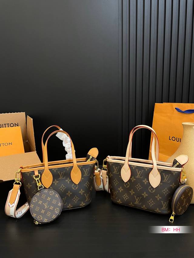 配折叠礼盒 Lv 路易威登 M46705 Neverfull Bb 手袋 Mini 菜篮子 搭配零钱包 尺寸18*15