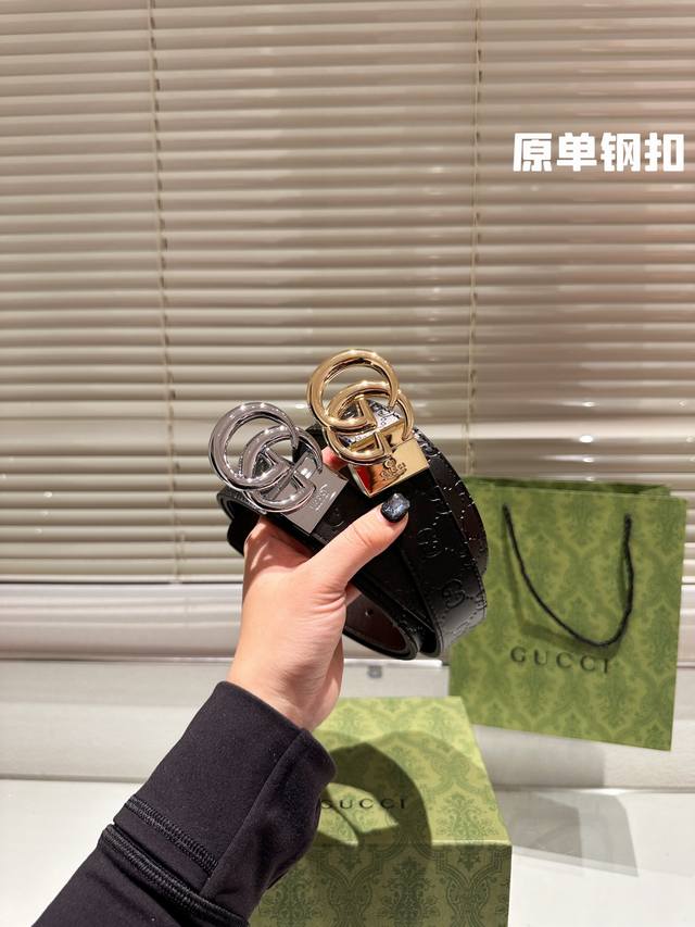 钢扣 高版本 腰带gucci牛皮皮带 热门款 男女通用皮带里面最火的版本啦 质量很好 全套包装 五金绝对不褪色 皮带头和专柜一样的哦 配礼盒手提袋发票