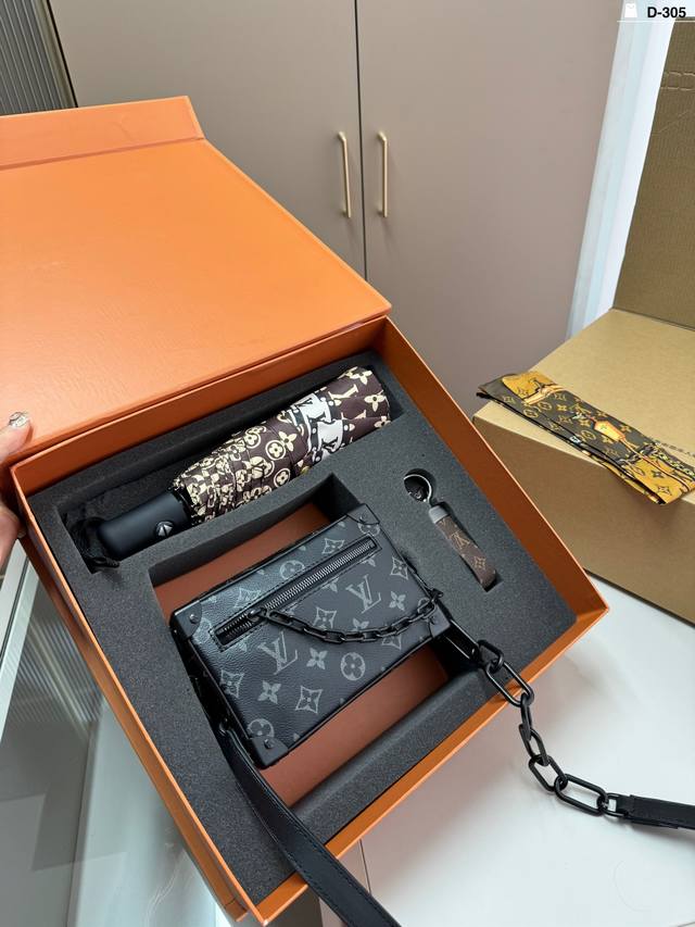 超值套盒送礼首选 Lv盒子包套盒芯片版本 太阳伞+钥匙扣 最火爆的一款包包，实物超好看！ D- 尺寸18.8.12 折叠盒飞机盒