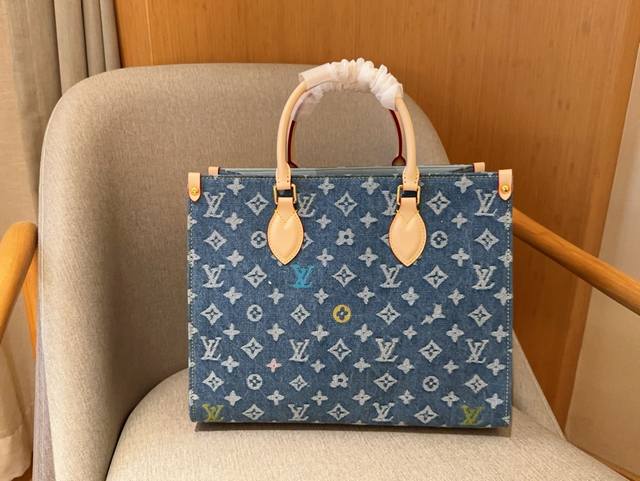 Lv 路易威登丹宁牛仔布 Onthego Lv Tote 丛林包尺寸35×28×14礼盒包装