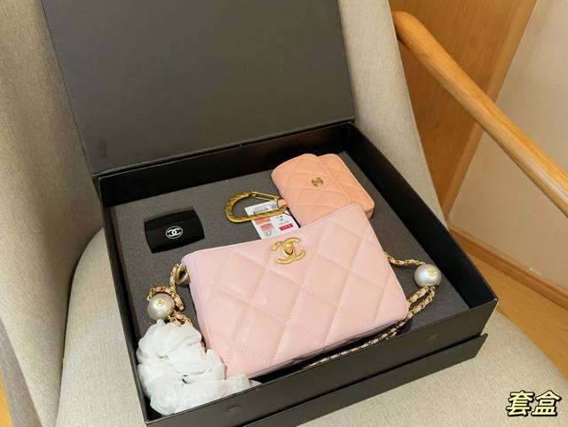 礼盒包装 Chanel 香奈儿 24s双珍珠链条包镜子零钱包 超值套盒组合 尺寸18cm